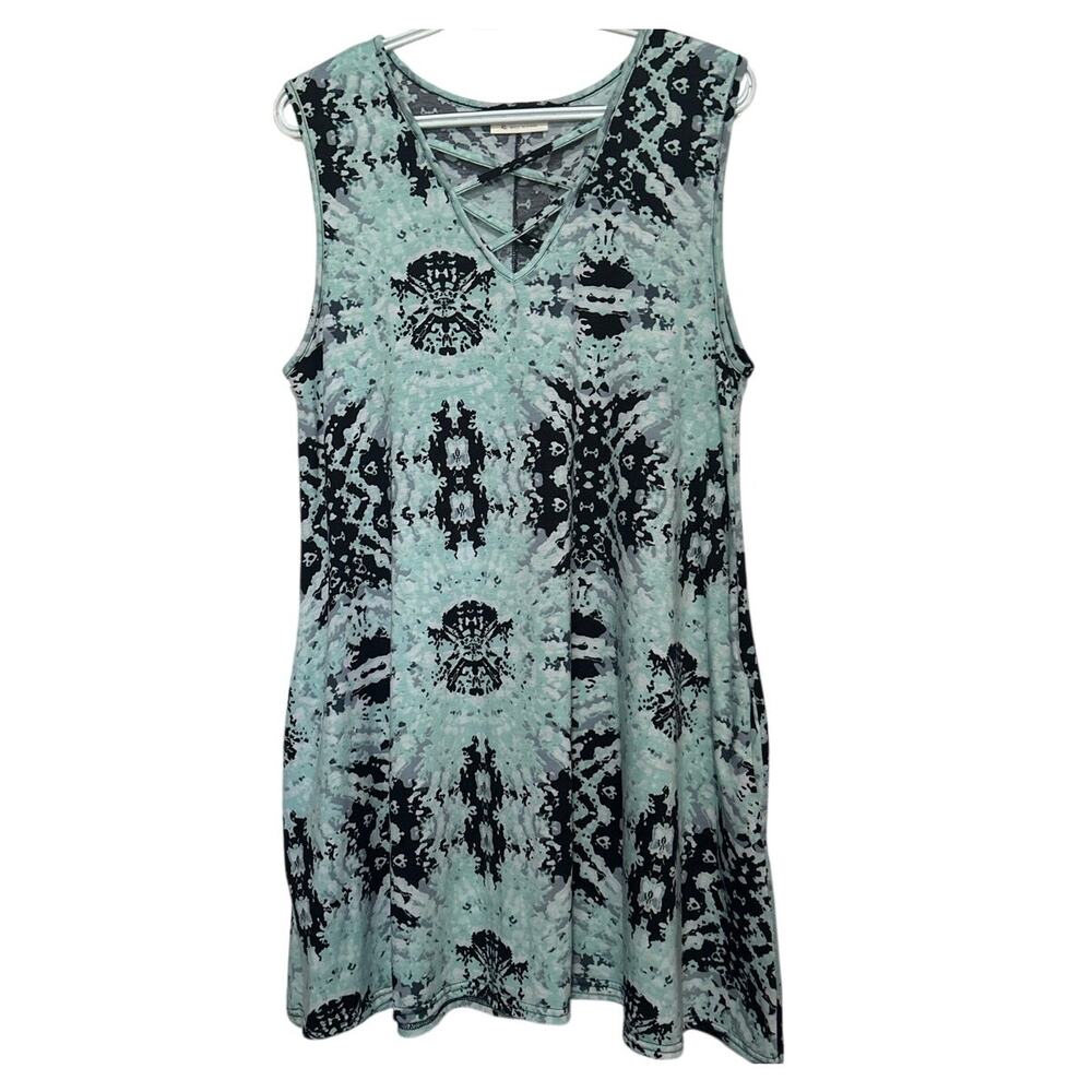 Bobbie Brooks‎ Ladies Black Teal Criss Cross Front Sleeveless Dress Size XL